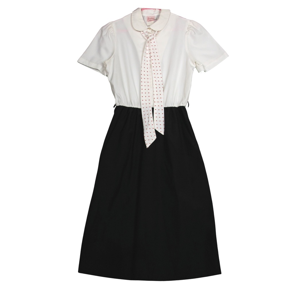 Louisa Vintage Dress Size 12 White Black Short Sleeve Peter Pan Collar